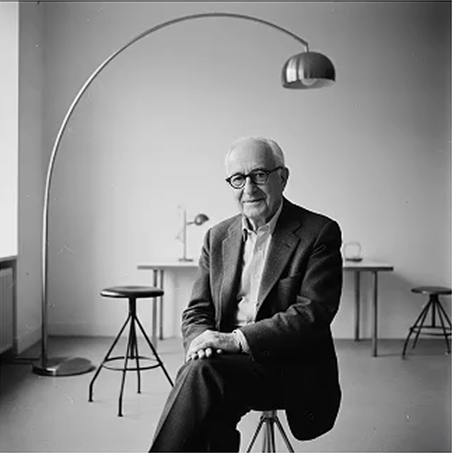 Designer sitting by floor lamp